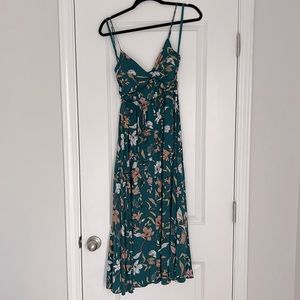 Teal floral vacation midi dress
